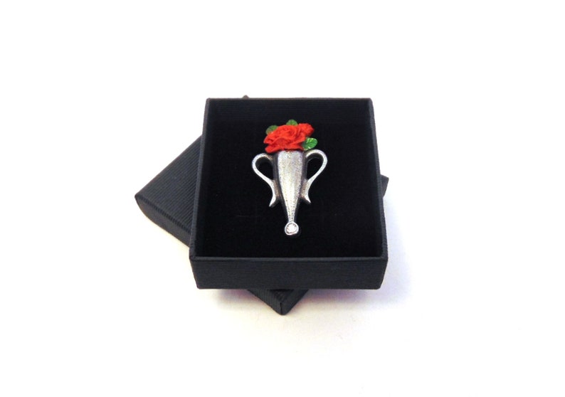 Poirot style Boutonniere Brooch with Red, Pink, Yellow or White Rose Hand Painted Pewter Brooch Poirot Gift Gift for Husband or Wife image 5