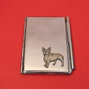 Französische Bulldogge Hund Chrome Notebook & Pen Kartenhalter mit Hand gegossenen Zinn Motiv Hund Weihnachtsgeschenk