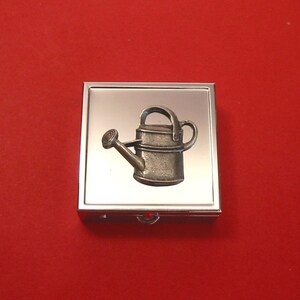 Watering Can Design Square Chrome Mint / Pill Box Small Trinket Box Pill Case for Medicine Vitamins - Mother&#39;s Day Father&#39;s Day Gift