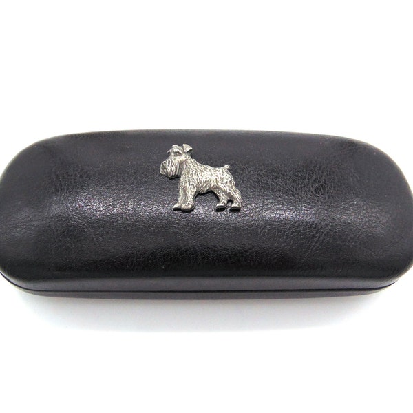 Miniature Schnauzer design Black PU Leather Glasses Case - Schnauzer Gift - Schnauzer Mum Dad Gift - Dog Christmas Gift - Dog Lover Gift