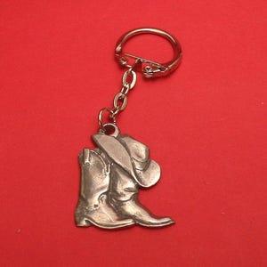 Cowboy Boots and Hat Pewter Keyring - Cowboy Keychain - Christmas Gift for Husband - Country & Western Gift - Line Dancing Rodeo Gift