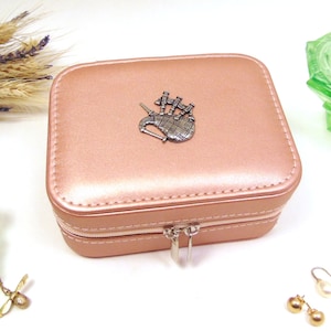 Bagpipes design Rose Gold Travel Jewellery Box - Mothers Day Gift - Travel Accessory - Jewellery Case - Wedding Gift for Her - Gift for Her