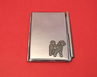 Cockapoo Dog Chrome Notebook & Pen Card Holder With Hand Cast Pewter Motif Dog gift Christmas Gift