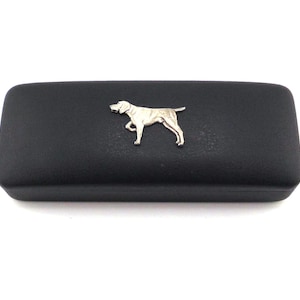 Pointer Dog Black PU Leather Glasses Case: German Shorthaired Pointer Gift, Spectacles Holder