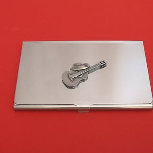 Gitaar & West Hat verchroomde kaarthouder met de Hand gegoten tinnen Motif countrymuziek Gift