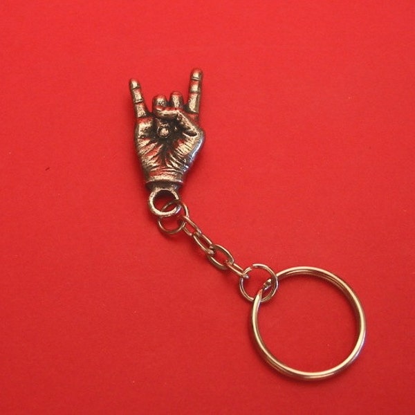 Rock On Pewter Keyring - Regalo de música rock Heavy Metal Gift - Regalo de profesor de música - Regalo de músico - Regalo de música - Regalo de papá rockero - Rock On Gift