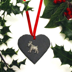 Decorazione natalizia a forma di Schnauzer nano - Cuore in ardesia naturale - Decorazione natalizia da appendere - Decorazioni natalizie - Regalo di Natale per Schnauzer