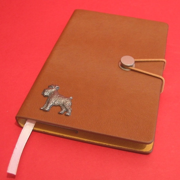 Miniature Schnauzer Hand Cast Pewter Motif on A6 Tan Notebook - Dog Journal - Father Mother Schnauzer Gift