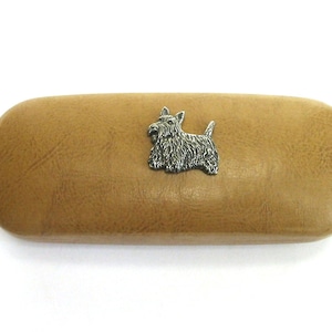 Scottish Terrier Hand Cast Pewter Motif on Tan PU Leather Glasses Case - Scottish Terrier Gift - Scottie Dog Gift - Dad Birthday Gift
