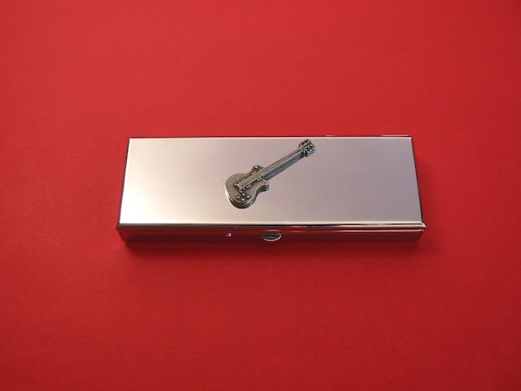 Electric Guitar Design Seven Day Pill Box Medication Organiser Chrome Pill  Case Small Trinket Box Music Gift for Guitarist 
