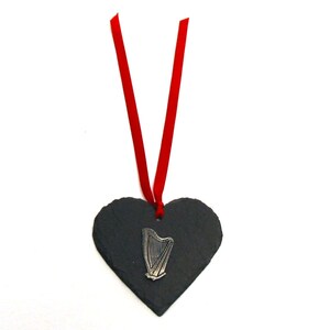 Harp Design Slate Heart Hanging Ornament Christmas Decoration Harp Gifts Irish Mum Gift Irish Christmas Gift Christmas Decoration image 3