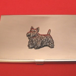 Scottish Terrier Chromed Card Holder With Hand Cast Pewter Motif Mother Father Scottish Terrier Gift