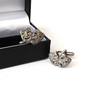 Comedy Tragedy Masks design Pewter Cufflinks Gift Boxed - Theatre Lover Gift - Groom Wedding Cufflinks - Wedding Gift for Him - Theatre Gift