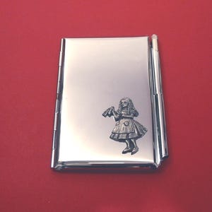 Notitieboekje met pennen- en kaarthouder in Alice in Wonderland-design, notitieblok, cadeau voor moeder, vader, bruiloft of Kerstmis, Alice in Wonderland-cadeau