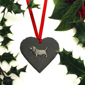 Basset Hound design Slate Heart - Basset Hound Decoration - Dog Christmas Ornament - Basset Hound Gift - Mum Christmas Gift - Natural Slate