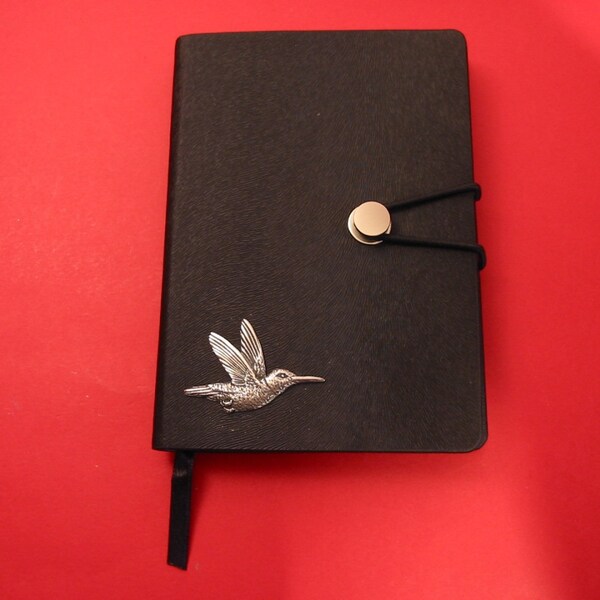 Hummingbird Design A6 Black Notebook - Hummingbird Gifts - Hummingbird Journal - Writer's Journal Notepad - Mum Dad Birthday Christmas Gift