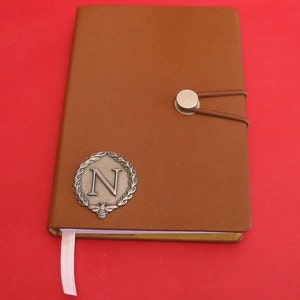 Napoleon 'N and Bee' Hand Cast Pewter Motif on A6 Tan Journal Notebook - History Teacher Napoleonic Gift - Fathers Day Gift