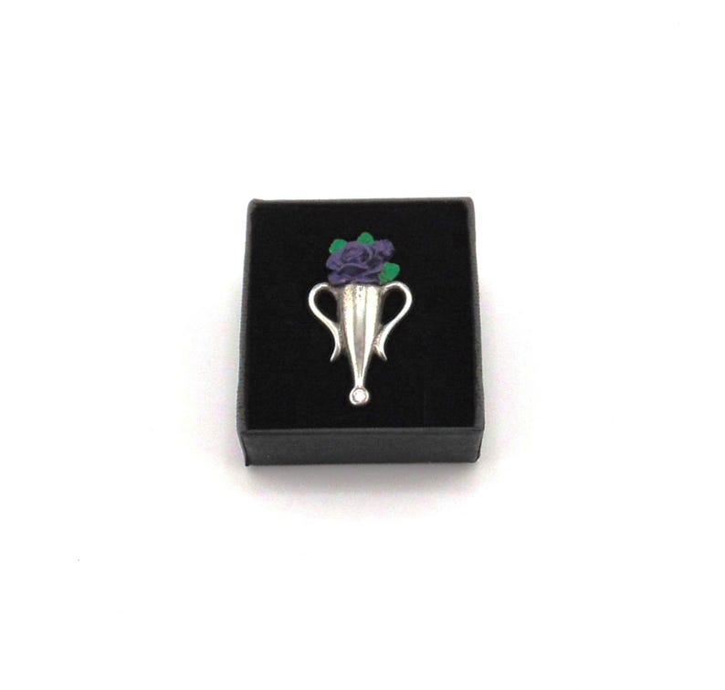Poirot style Boutonniere Brooch with Purple Rose - Hand Painted Pewter Brooch - Fathers Day Gift - Gift for Wife or Husband - Christmas Gift image 2
