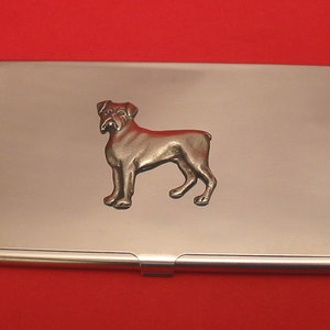 Porta-cartões cromado para cachorro boxer com motivo de estanho fundido à mão, presente para mãe e pai, cachorro boxer