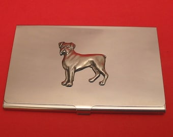 Boxer Dog Chromed Card Holder With Hand Cast Pewter Motif Mother Father Boxer Dog Gift