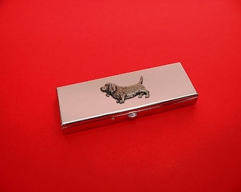 Basset Hound Pewter Design Seven Day Pill Box - Medication Organiser - Pill Case - Small Trinket Box - Pet Hound Dog Gift