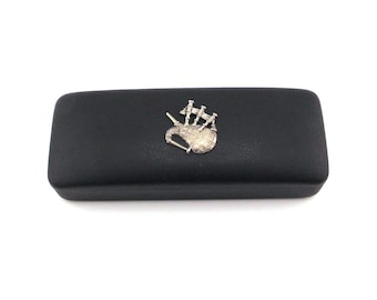 Bagpipes design Glasses Case, Black PU Leather Spectacles Case, Scottish Gift, Music Gift