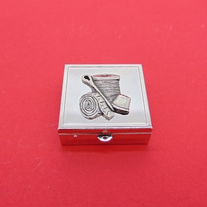 Sewing design Square Chrome Mint / Pill Box - Small Trinket Box - Medicine Vitamins Pill Case - Sewing Gift - Sewist Gift - Christmas Gift