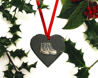 Walking Boots Natural Slate Heart - Christmas Decoration - Rambler Gift - Hiker Climber Walker Gift - Best Friend Gift - Mum Christmas Gift