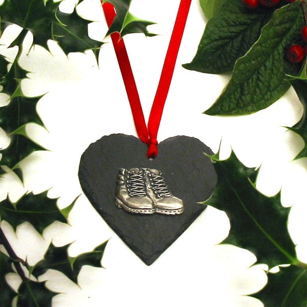 Walking Boots Natural Slate Heart - Christmas Decoration - Rambler Gift - Hiker Climber Walker Gift - Best Friend Gift - Mum Christmas Gift