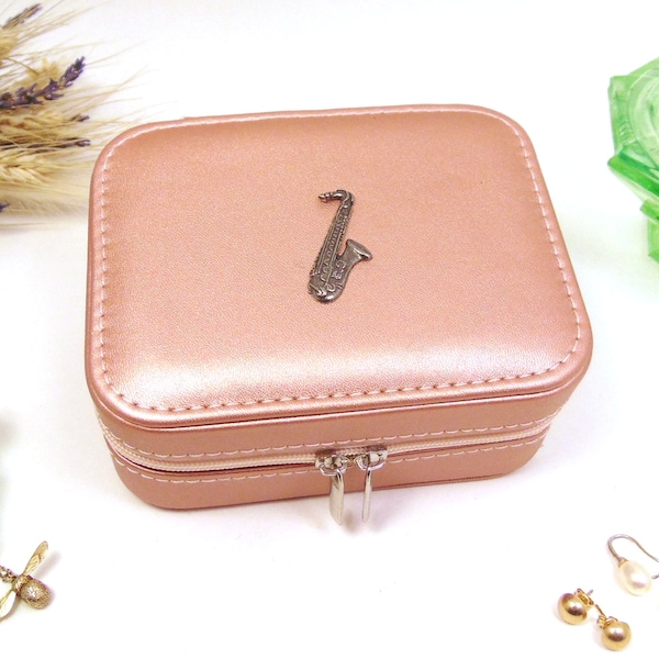 Saxophone design Rose Gold Travel Jewellery Box - Cadeau de fête des mères - Accessoire de voyage - Étui à bijoux - Cadeau de mariage pour elle - Cadeau de musique