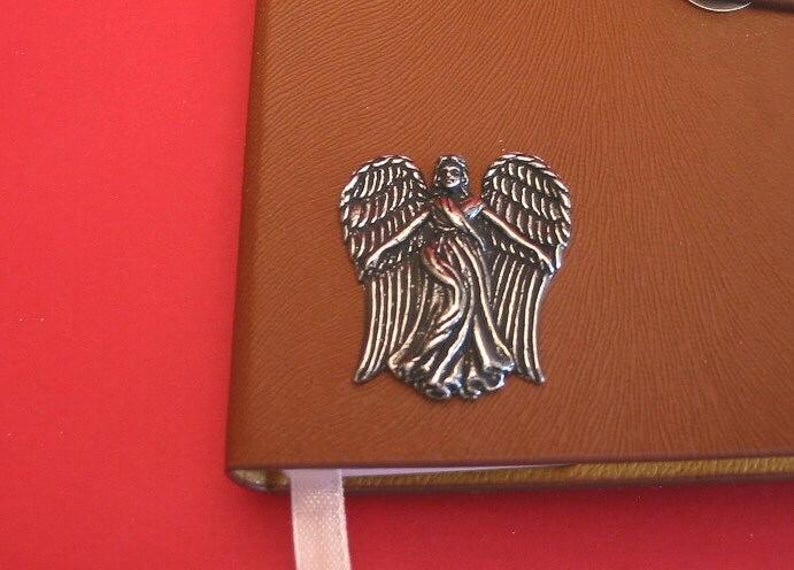 Diario Ángel de la Guarda A6 color canela - Cuaderno de ángel - Regalos de bienestar celestial - Regalo de aniversario de boda imagen 2