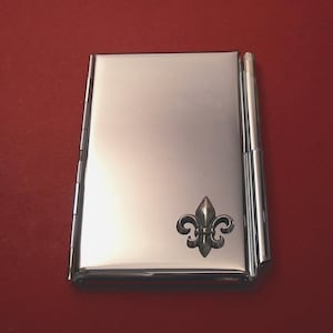 Carnet de notes design fleur de lys et porte-stylo pour cartes - Bloc-notes de poche - Cadeau fleur de lys - Cadeau mariage Noël
