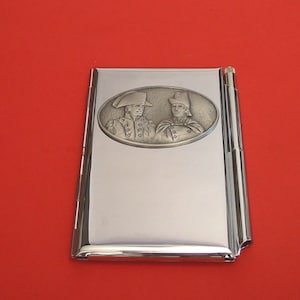 Battaglia di Waterloo Motif Chrome Notebook & Pen Card Holder Napoleonic Storico Padre Regalo