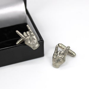 Rock On design Pewter Cufflinks - Wedding Gift for Him - Dad Birthday Gift - Rocker Dad Gift - Heavy Metal Gift - Music Cufflinks Rock Gift