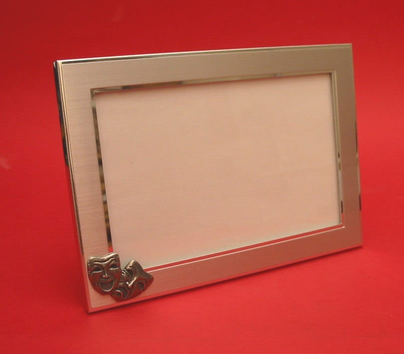 Comedy Tragedy Masks Picture Frame 4" x 6" With Hand Cast Pewter Motif Performing Arts Gift