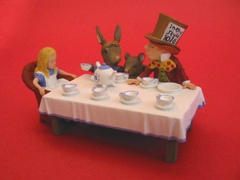 The Mad Hatters Tea Party Hand Painted Pewter Thimble Diorama Etsy