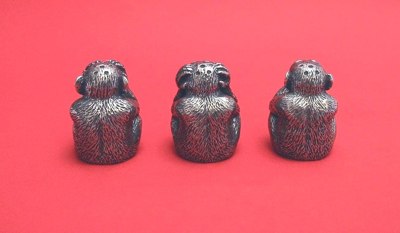 Thimble See No Evil Hear No Evil Speak No Evil Monkeys, Pewter
