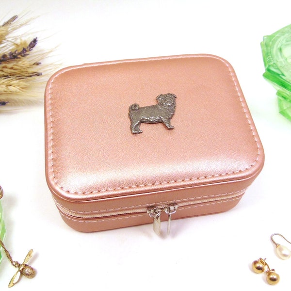 Mops Design Roségold Reiseschmuck Box - Mops Weihnachten Geschenk - Reise Accessoire - Stylische Schmuckhülle - Braut Brautjungfern Hochzeitsgeschenk