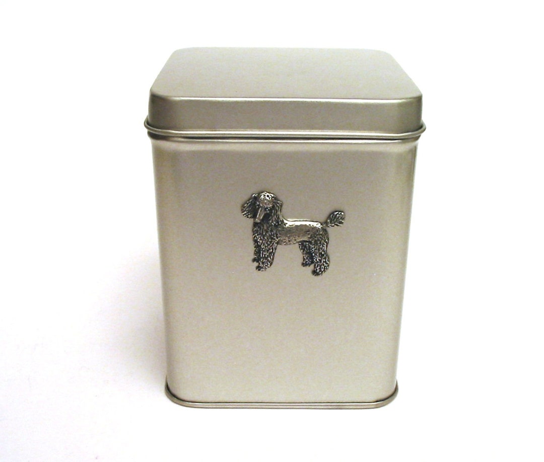 Poodle Design Delightful Tin Tea Caddy With Pewter Motif Mother Xmas
