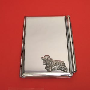 Cocker Spaniel Chrome Notebook & Pen Card Holder With Hand Cast Pewter Motif Mother Father Cocker Spaniel Gift