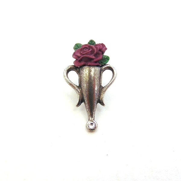 Broche boutonnière de style Poirot avec rose pourpre - Broche en étain peinte à la main - Cadeau Poirot - Cadeau pour femme ou mari - Cadeau de Noël