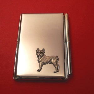 Boston Terrier diseño Cromo Notebook & Pen Card Holder - Pocket Notepad Note Book - Boston Terrier Gift - Fathers Day Christmas Gift