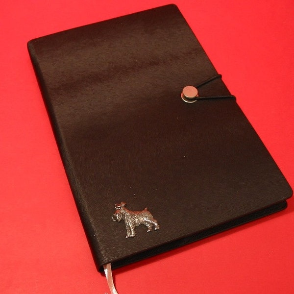 Miniature Schnauzer Hand Cast Pewter Motif on A5 Black Journal Miniature Schnauzer Dog Notebook Gift