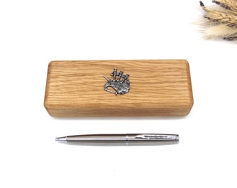 Bagpipes design Oak Wooden Pen Box & Pen Set - Scottish Gift - Fathers Day Gift - Scottish Wedding Gift - Scottish Mum Dad Christmas Gift