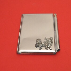Papillon hond Chrome notebook & pen kaarthouder met hand gegoten tinnen motief moeder vader Papillon gift
