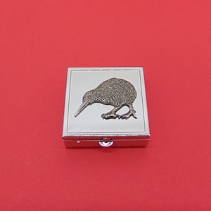 Kiwi Bird design Square Chrome Mint / Pill Box - Small Trinket Box - Pill Case for Medicine Vitamins - Kiwi Bird Gift - Dad Christmas Gift