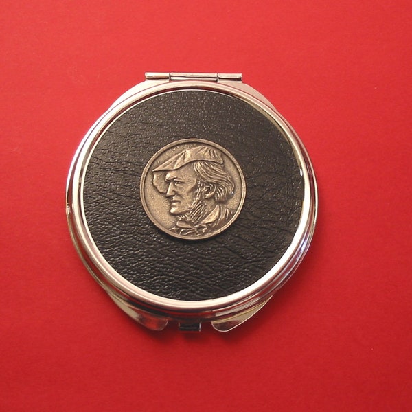 Wilhelm Richard Wagner Pewter Plaque On Black Round Compact Mirror Mother Ladies Christmas Classical Music Teacher Gift