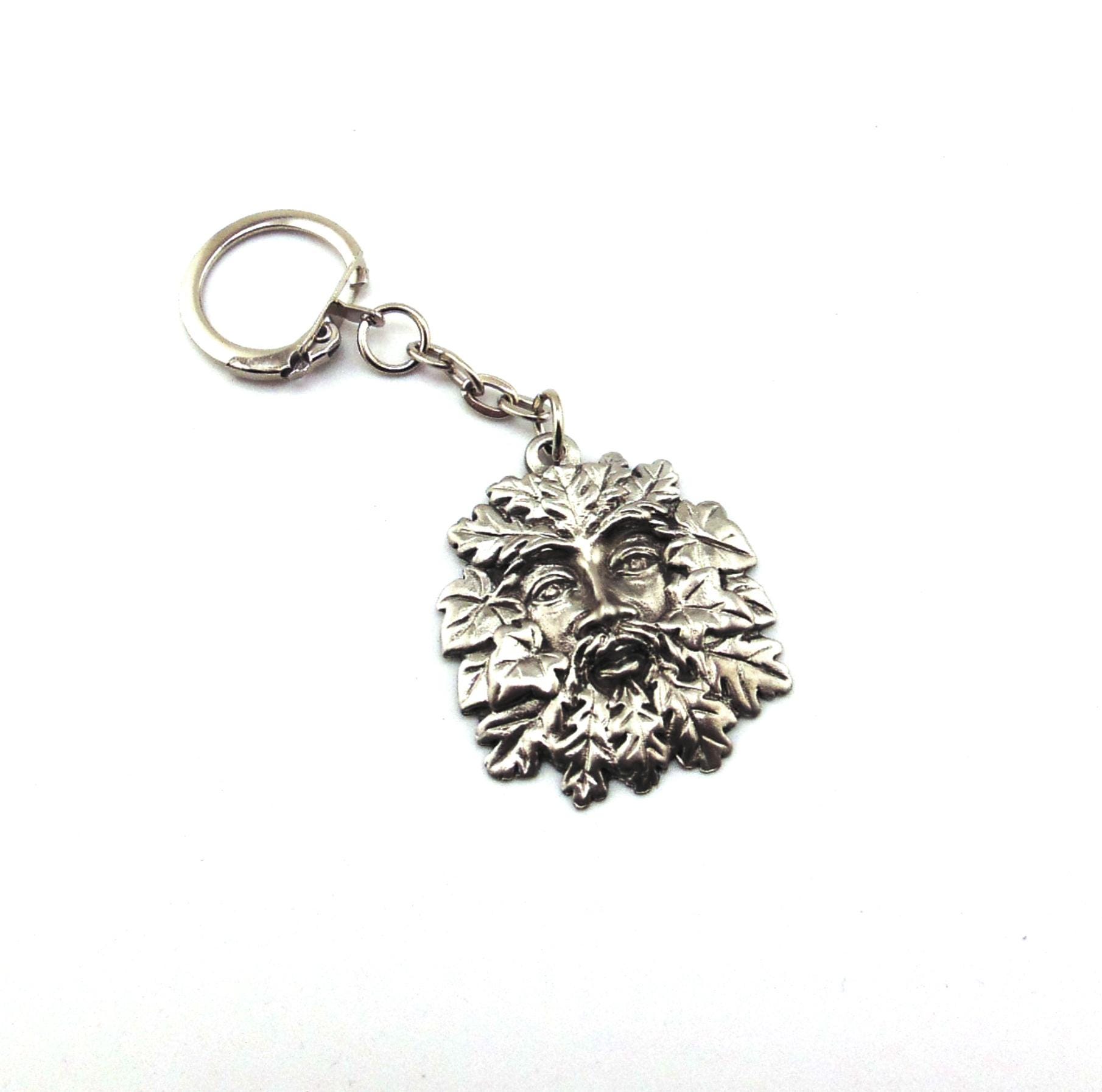 Green Man Design Pewter Keyring, Green Man Keychain, Green Man