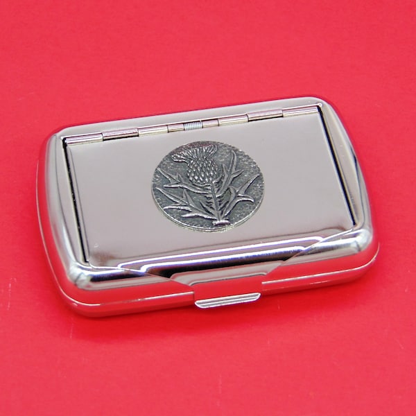 Scottish Thistle design Chrome Tobacco Tin - Scottish Gift - Trinket Box - Scottish Dad Gift - Gift for Him - Husband Christmas Gift