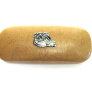 Walking Boots design Tan PU Leather Glasses Case - Rambler Gift - Walker Gift - Hiker Gift - Walking Lover Gift - Mum Dad Christmas Gift